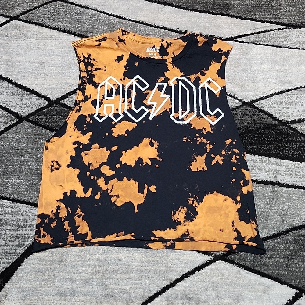 AC/DC TIE-DYE CREW-NECK CUT-OFF RAW-EDGE CROP MUSCLE TEE TANK-TOP MEDIUM